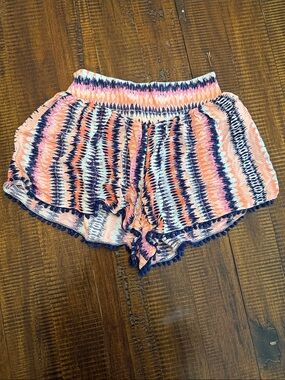 Girls' Pink & Navy Patterned Pom-Pom Trim Shorts